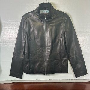 Lambskin Black Leather Jacket‎ with Stand Up Collar Women’s Size Medium
